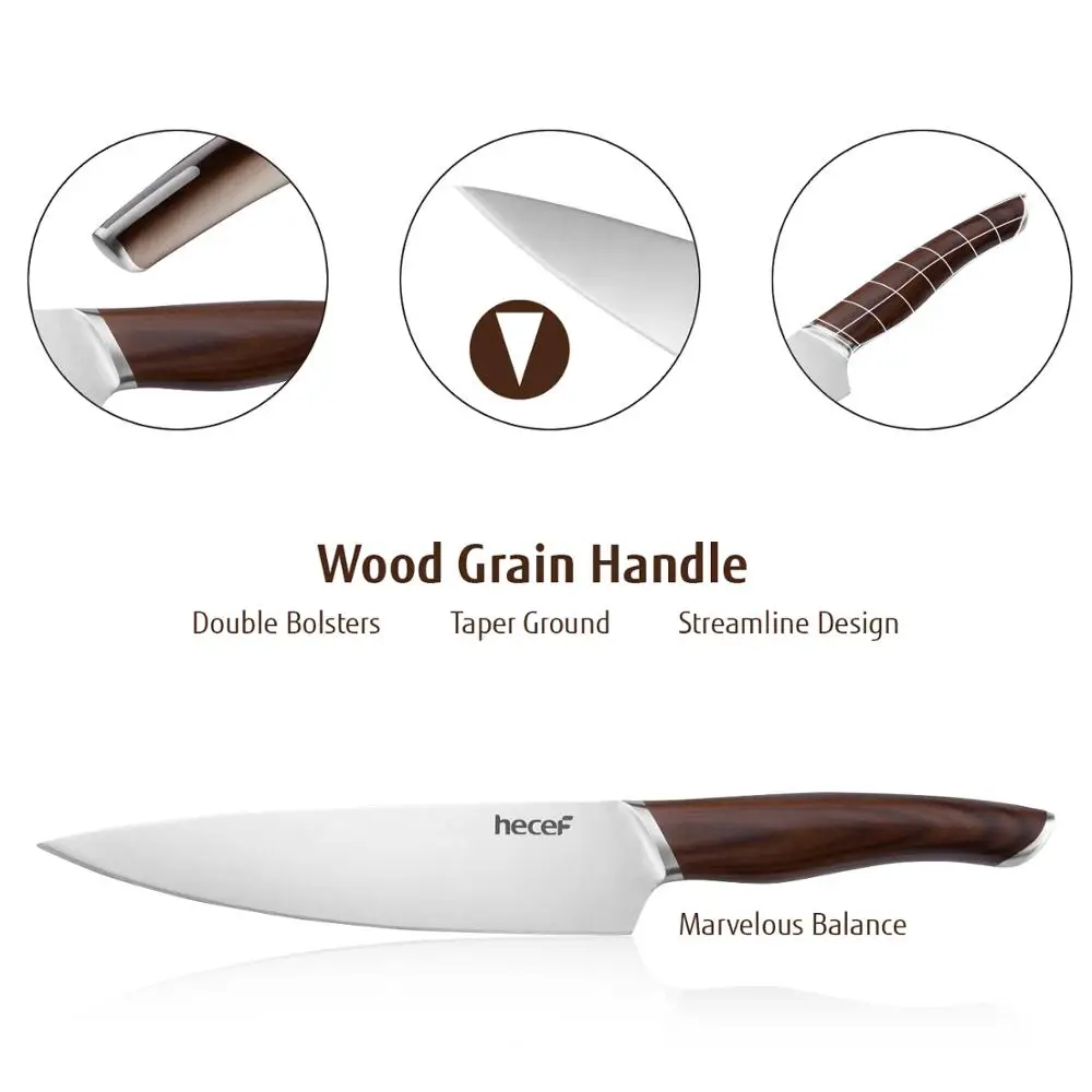 Набор ножей Hecef 15 шт. с блоком из дерева акации премиум-класса коричневый | Дом и