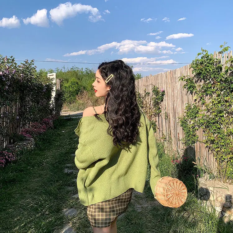 

Dress Only Spring 2020 Korean new foreign style versatile avocado fruit green retro plaid dress short women plaid dress