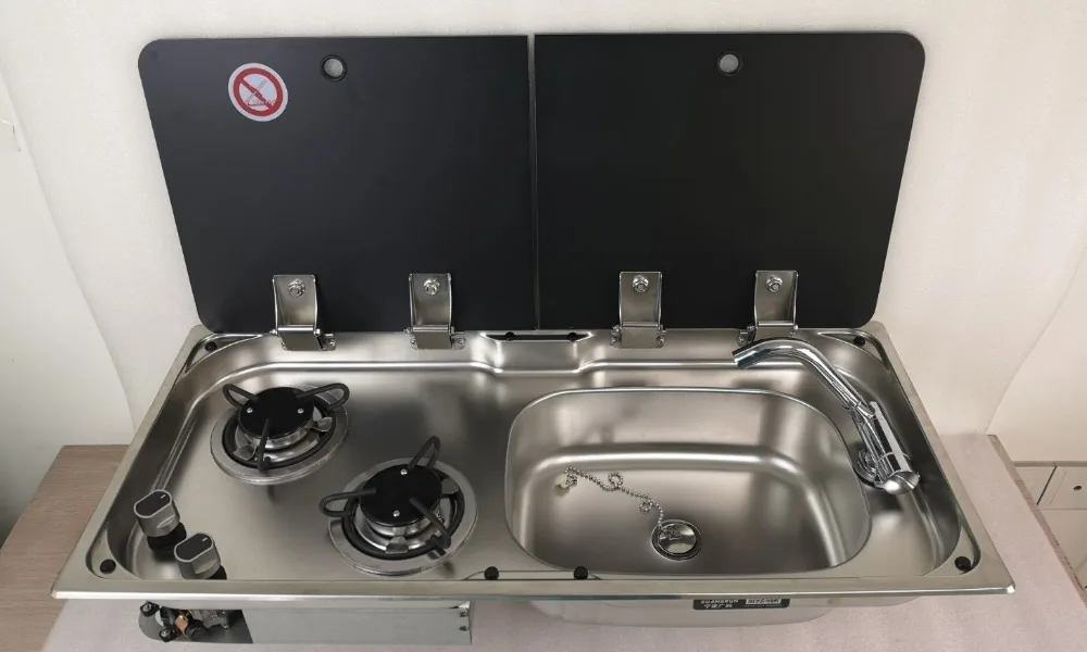 Лодка Караван RV Кемпер 2 горелки LPG газовая плита конфорка и комбинированная раковина с 2 закаленное Стекло Топ 775*365*150/120 мм GR-904RD