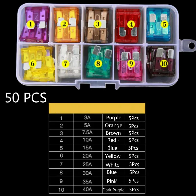 

Car Fuses 2A 3A 5A 7.5A 10A 15A 20A 25A 30A 35A Amp with Box Clip Assortment Auto Blade Type Fuse Set Truck Fuse Car