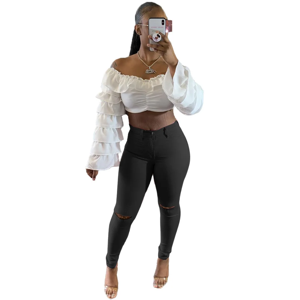 

Streetwear Women Joggers Women Women Bottoms Pants Work Pants Sexy Slim Hip-up Fashion Hole Pure Color Casual Pants Leggings