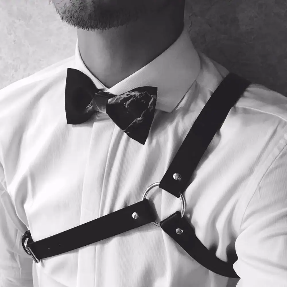 

Gothic Punk Top Fetish Men Wear Gay Sexy Cosplay Costume Erotic PU Leather Harness Handmade Adjustable Body Chest Bondage Bra