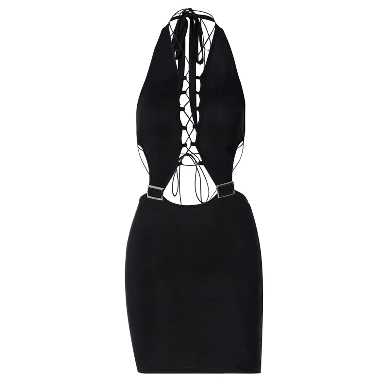 

Sexy Backless Halter Sexy Cut-Out Women Mini Dresses Bodycon Club Fashion Sleeveless Slim Black Dress Holiday Clothes Lady Dress