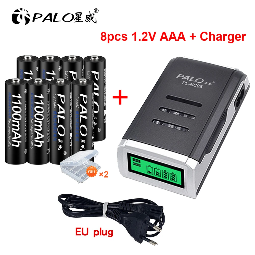 Аккумуляторная батарея PALO AAA, 8 шт., ni-MH батарейки aaa 1,2 В с ЖК-дисплеем, зарядное устройство для ni-MH ni-cd батарей aa aaa pilas recargables батарейки аккумулятор aaа