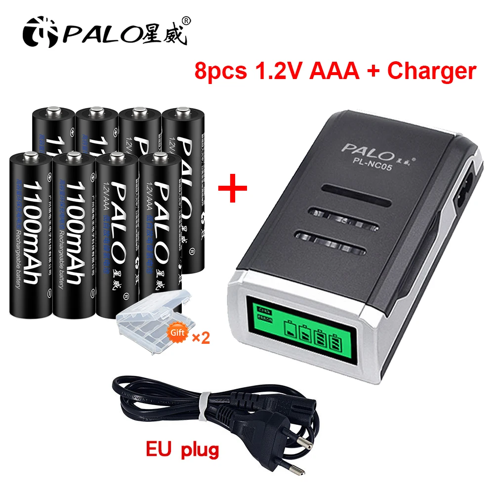 Аккумуляторная батарея PALO AAA 8 шт. ni MH батарейки aaa 1 2 В с ЖК дисплеем зарядное
