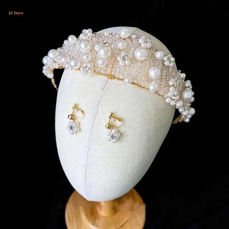 Корейский набор с крупными жемчужинами и кристаллами повязка на голову для