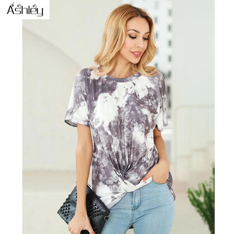 

Ashley Sexy women t shirt tops Spring summer female casual top shirts Elegant party club ladies highstreet tie-dye t-shirt