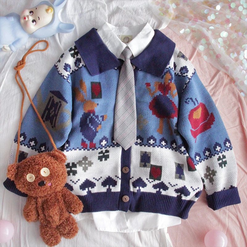 Женская осенне зимняя Милая мультяшная жаккардовая свитер кардиган пальто для