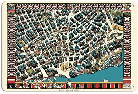 

Map of London England Theatreland District - Map by Macdonald (Max) Gill c.1915- Metal Sign