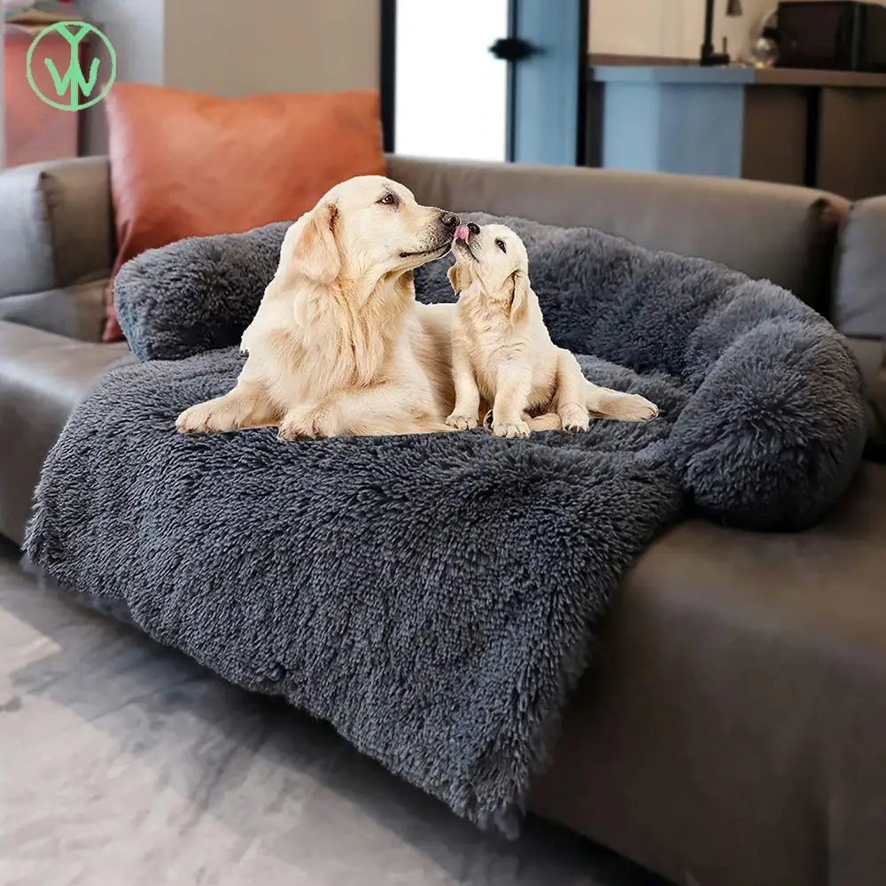 

Washable Dog Cat Sofa Removable Plush Pet Bed Winter Nonskid Bottom Floor Furniture Protector Kennel Big Sofa Couch Cover