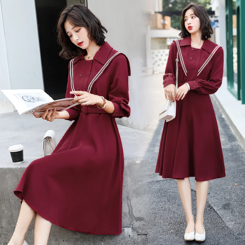 

Новинка осени 2021, длинное приталенное платье в морском стиле, корейское нежное платье первая любовь