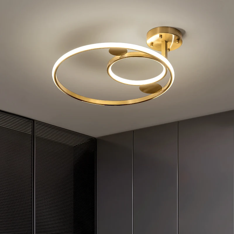 

FSS Copper Golden LED ceiling lights bedroom lamp modern Ring minimalist aisle lamp Nordic round room lamp indoor lighting