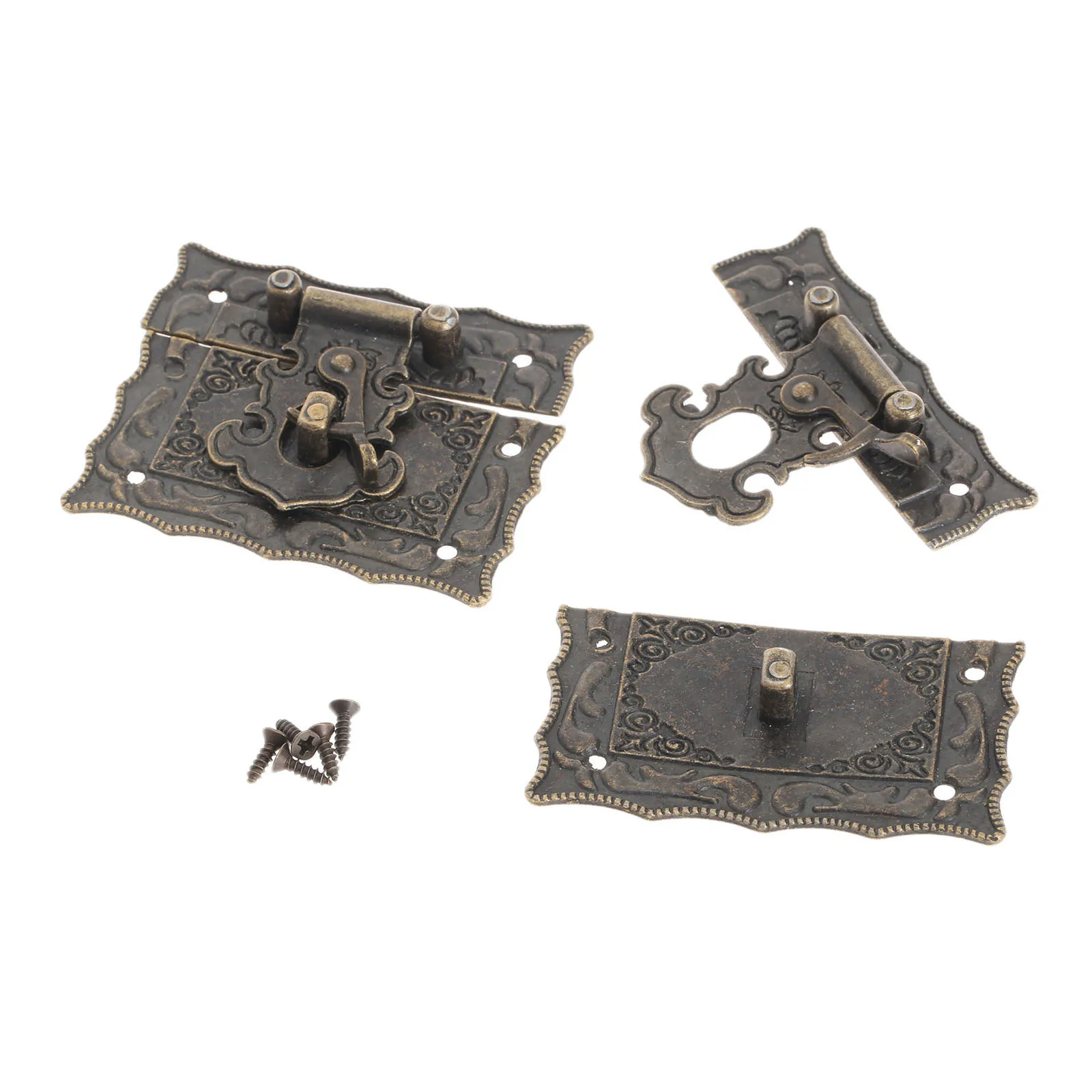 

5pcs Rectangle Clasp Iron Bronze Antique Style Decorative Jewelry Gift Wine Wooden Box Hasp Latch Hook Buckle W/Screws 67x56mm