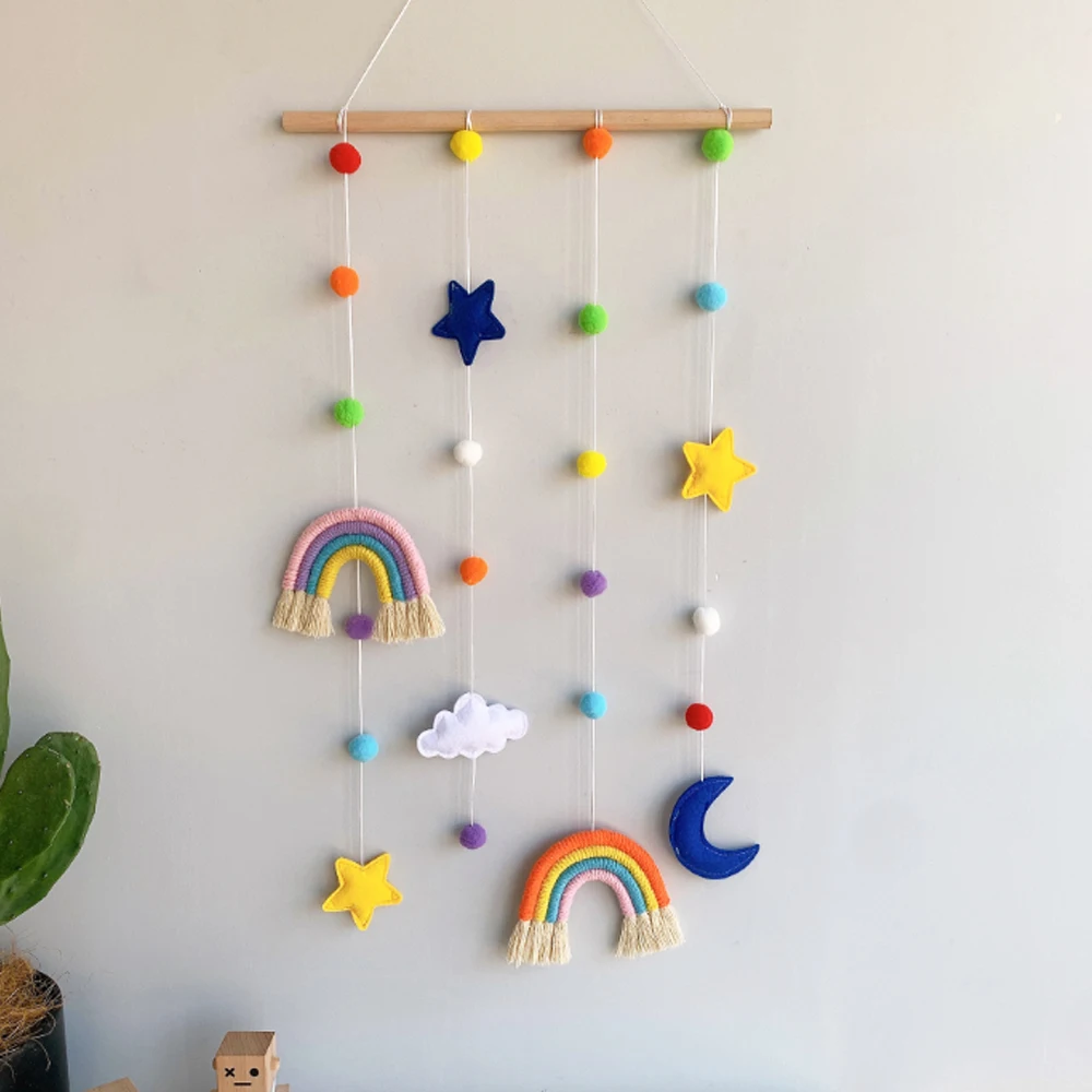 

Украшения Ins для детской комнаты ручной работы, плетеные радужные настенные подвесные украшения из фетра, искусственная деревянная палочка...