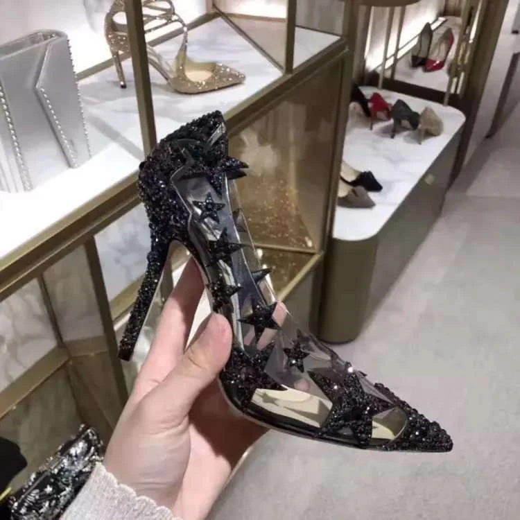 2021 Летняя женская обувь Прозрачная с украшением в виде кристаллов на высоком