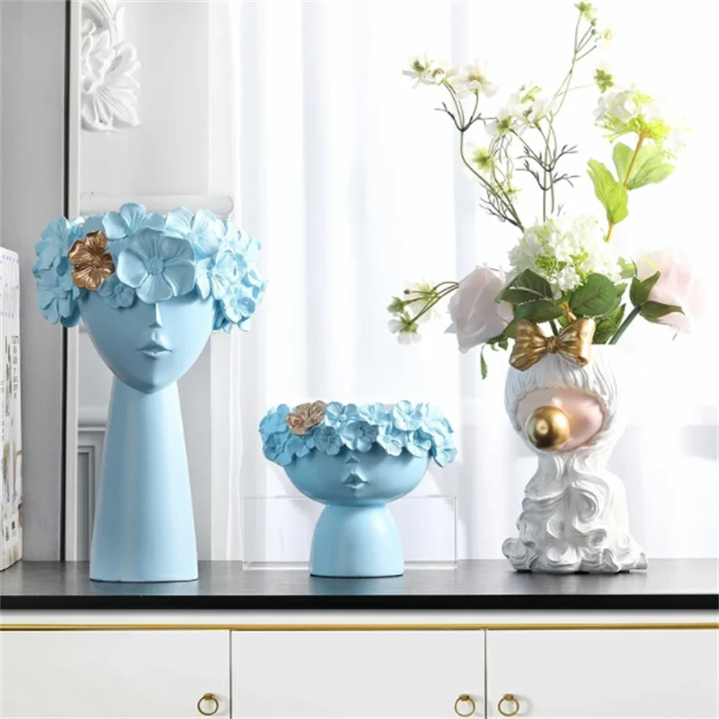 Creativity Home Decor Resin Vase Room Decoration Statue People Flower Pot Makeup Brush Holder Pen Holder Desktop Crafts Ornament