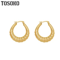 tosoko stainless steel jewelry u shaped earrings three dimensional wheat carved earrings female popular earrings bsf563