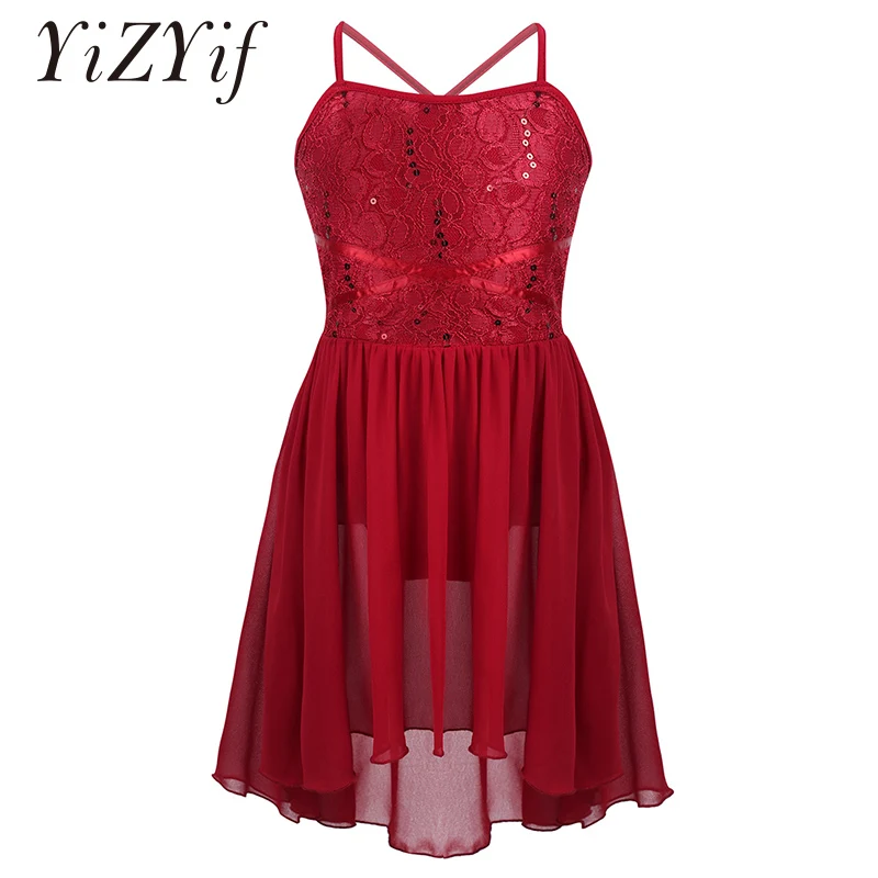 

Балетное платье для девочек, детское платье, гимнастический купальник с блестками, кружевное шифоновое платье для лирического танца, бальн...