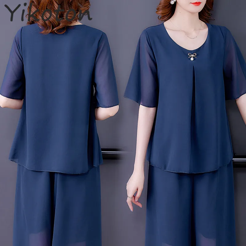 

2022 Summer Blouse Shirt For Women Fashion Short Sleeve O Neck Casual Blue Chiffon Shirts Tops Plus Size 5XL Blusas Mujer Clothe