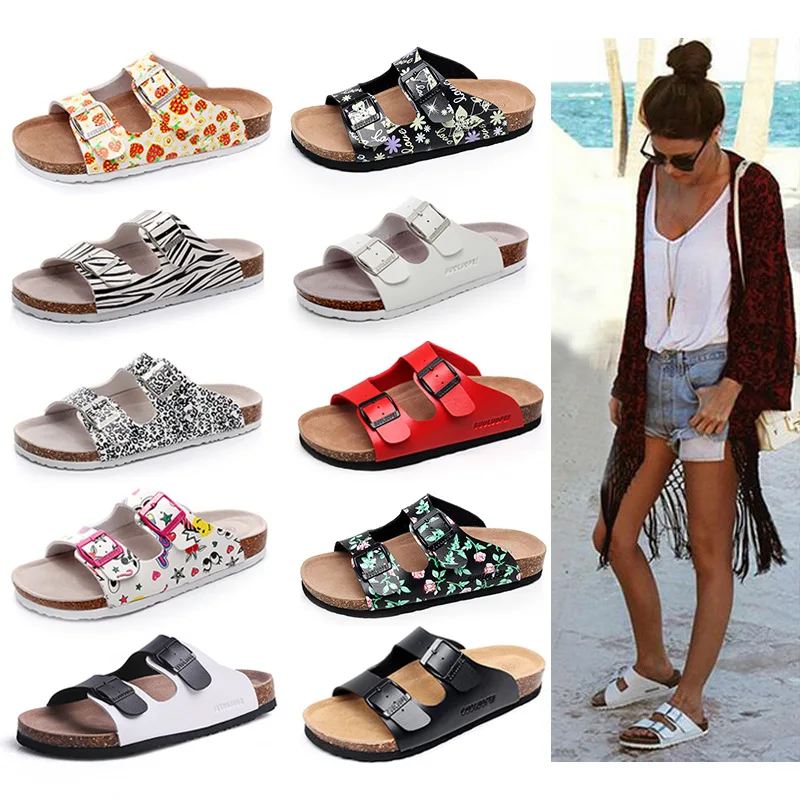 

Women's Cork Slippers Outer Wear Fashion Casual Cork Slippers Men's Flat Outdoor Couple One-word Beach Shoes
