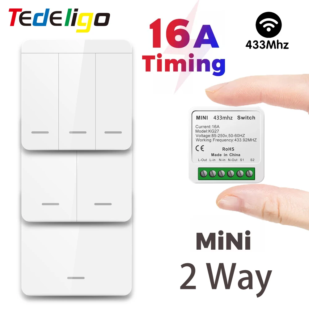 

433MHz Wireless Smart Switch Light 2Way 16A Relay Module Push Button Wall Panel Remote Control Timer Electric Breaker Home Led