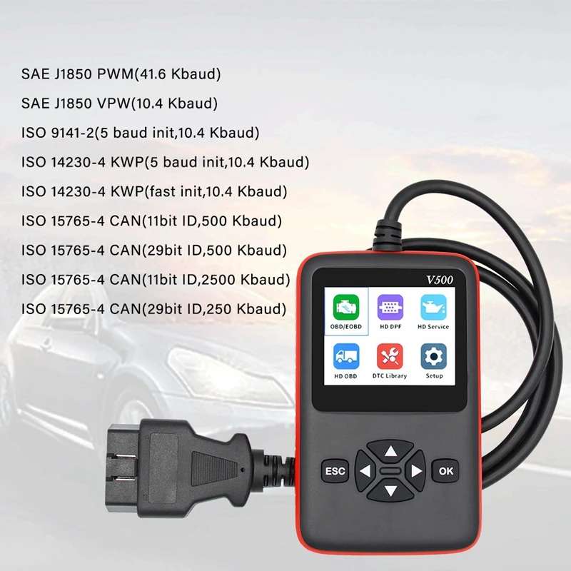 

V500 Code Reader 12V/24V for Car and Truck OBD 2 Car Diagnostic Auto Tool J1939 Heavy Duty Truck EOBD PK ELM 327 V1.5