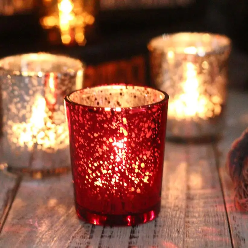 Empty Glass Jars Votive Speckled Gold Silver Red Candles Bulk Holders For Wedding Parties And Home Decor Gift 6pcs