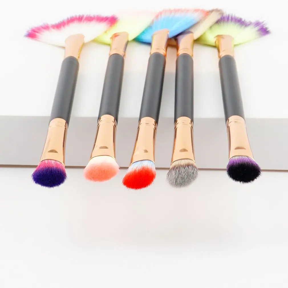 2 в 1 Кисть для макияжа форме веера домашние тени век пудра лица румяна щек