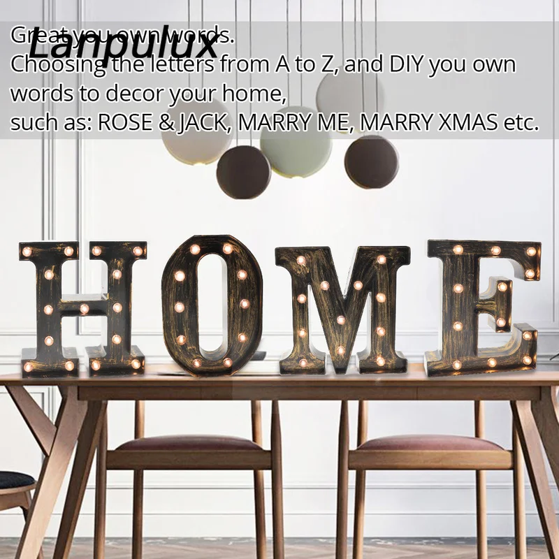 Lanpulux 3D Алфавит буквы светодиодный ночник в ретро стиле бар кофе декор Освещение светильники настенные подвесные буквы лампы
