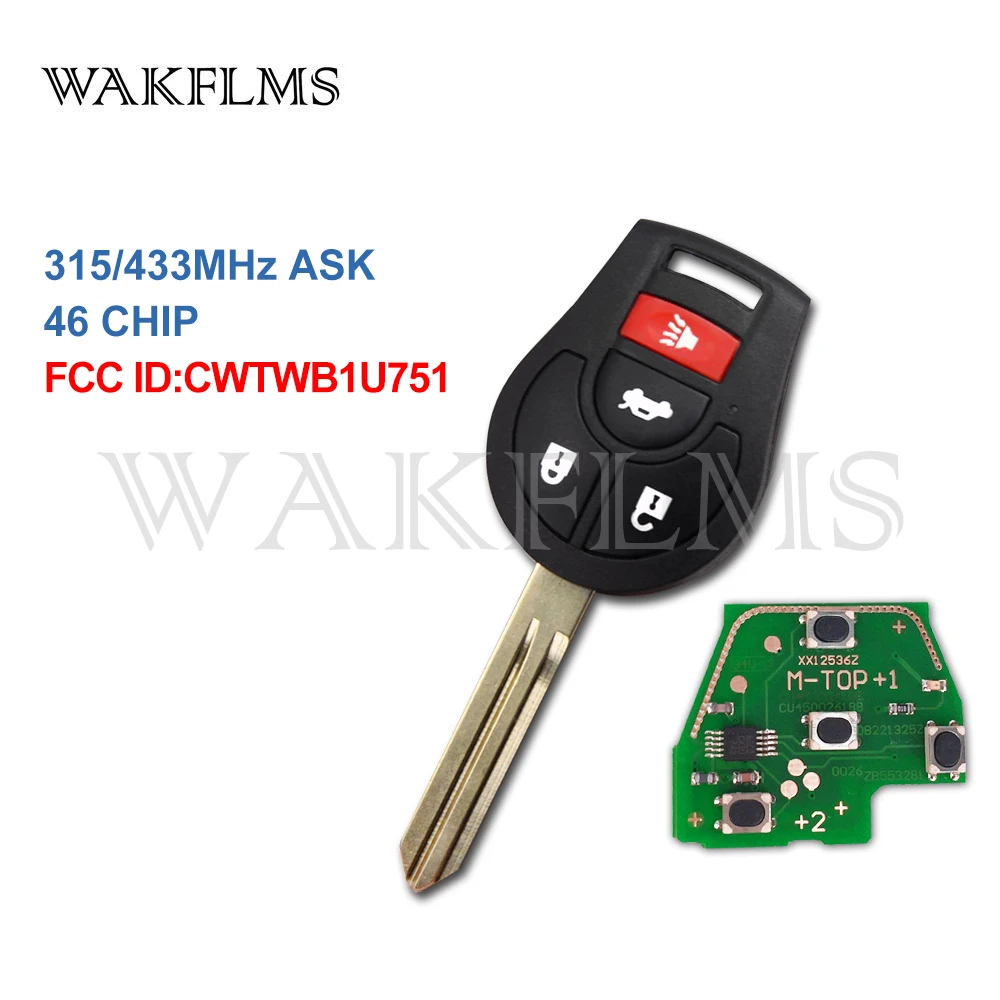 4 кнопки дистанционного ключа автомобиля 433 МГц 315 для Nissan Altima Armada Juke Cube Maxima Sentra Rogue