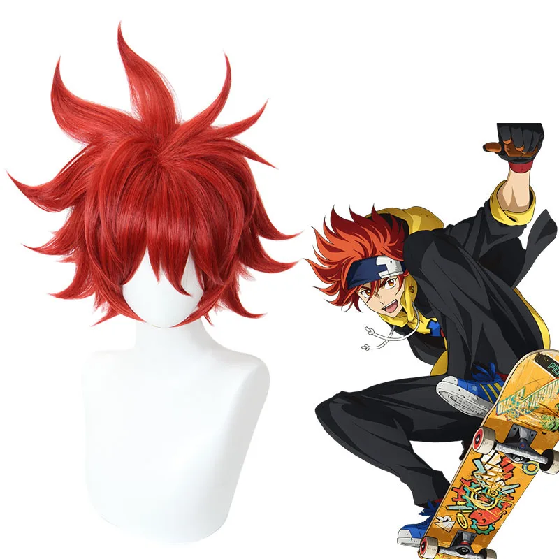 

SK8 The Infinity Reki Kyan Cosplay Wig Headband Hairband SK8 Cosplay Red Short Men Wigs with Bangs Heat Resistant Synthetic Wig