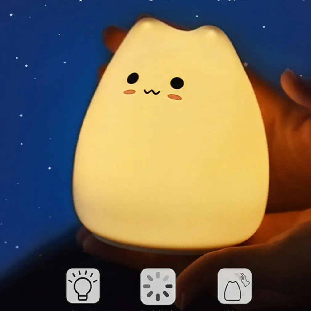 

Cute Silicone LED Night Light For Baby Kids Children Bedroom Touch Sensor Remote Cat Lamp Decoration Room Decor Holiday Gift Toy