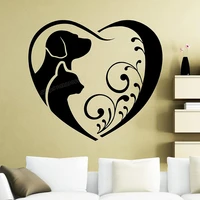 cat and dog love wall decal kitty kitten wall sticker pets groomming decor art home decoration any room waterproof sticker b066