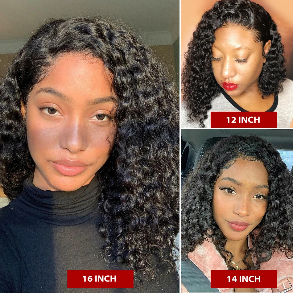 

18Inch Remy Jet Black Jerry Curly Bob Transparent T Part 13x4/6 Lace Front Human Hair Wig For Women With Babyhair Bleached Knots
