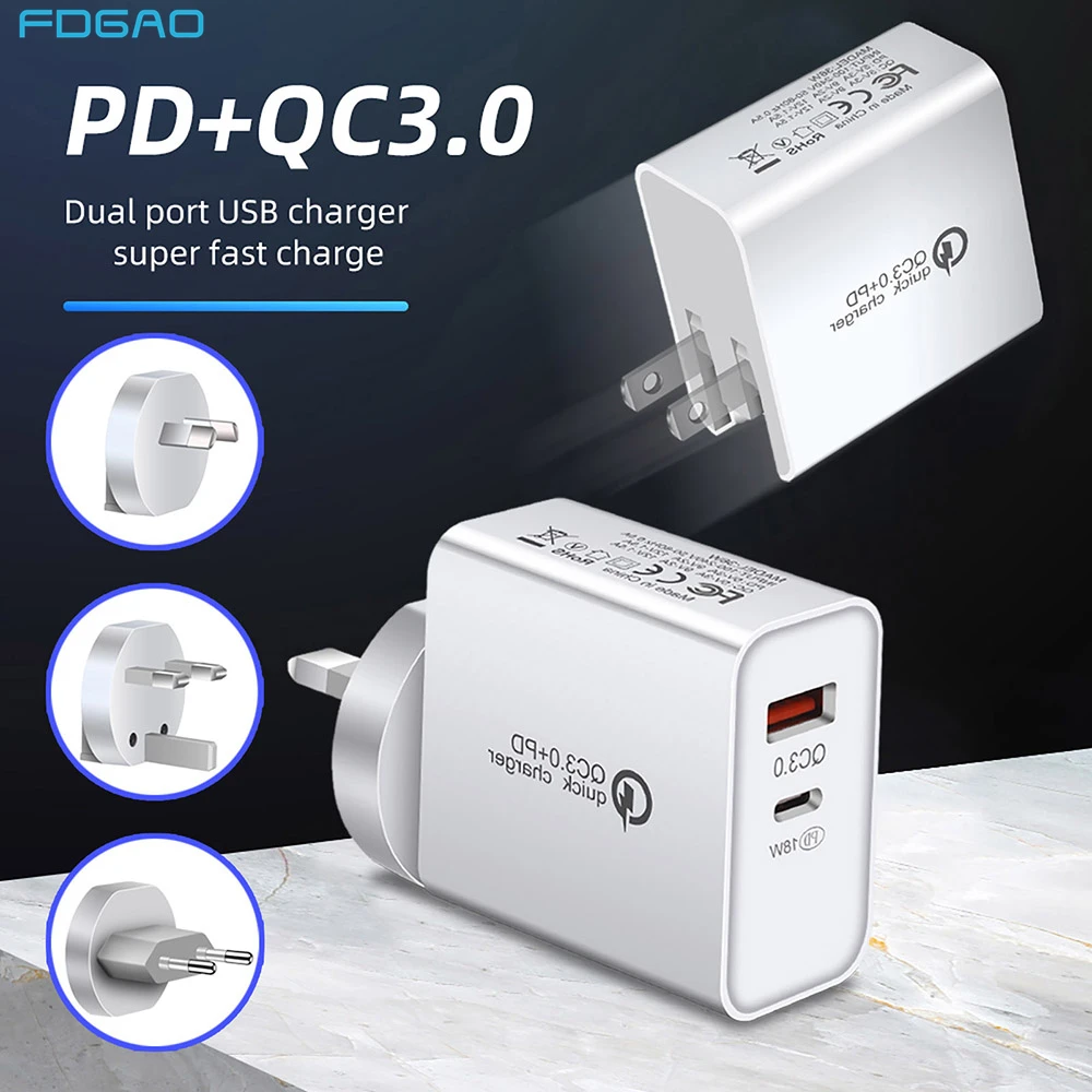 Зарядное устройство с 2 USB портами Быстродействующее зарядное PD КК 3 0 36 Вт для