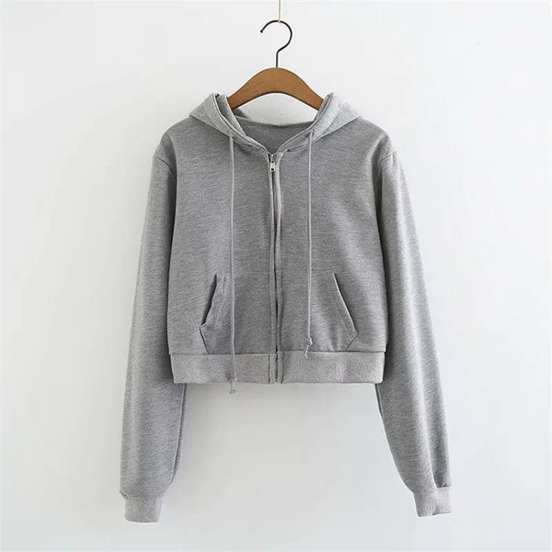 

Sweatshirt Women Short Hoodies 2020 Autumn Zipper Hood Short Jacket Sexy Woman Hoodies Ladies Clothes Female Pocket Pullover
