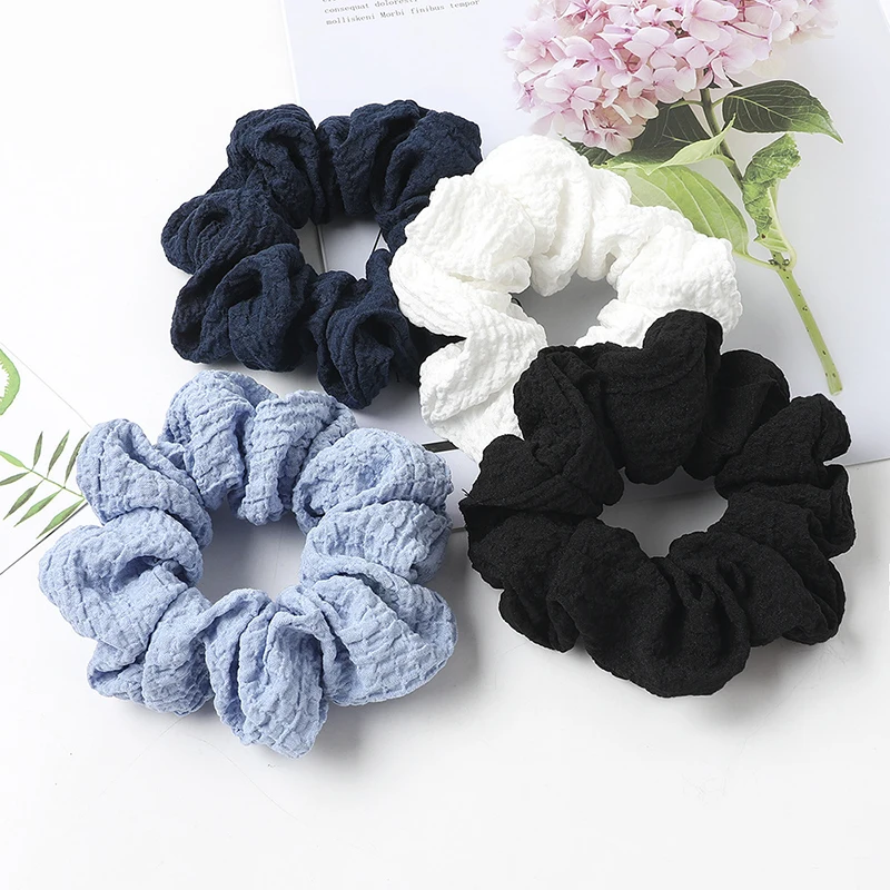 

Women Solid Color Pleated Hair Scrunchies Soft Vintage Girls Fabric Rubber Bands Hair Rope Headwear Accessories