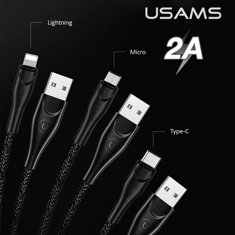 USAMS 1m 2m 3m Type C Lighting Micro USB Mobile Phone Cable For iPhone 12 11 iPad Huawei Sumsung Android Charger Data | Мобильные