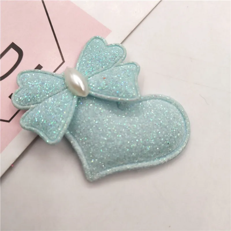 

30pcs/lot 4.5*3.5cm heart with bow padded patches appliques for headwear decoration handmade hair clip accessories
