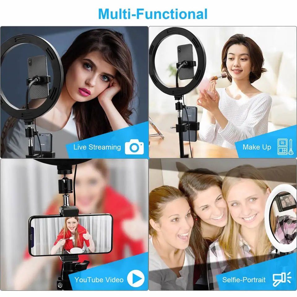 

10inch LED Ring Light Photographic Selfie Ring Lighting with Stand for Smartphone Youtube Makeup Video Studio Tripod Ring Lights