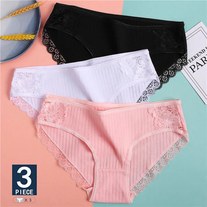 3 шт./компл. хлопковые трусики женские Однотонные трусы женское нижнее белье