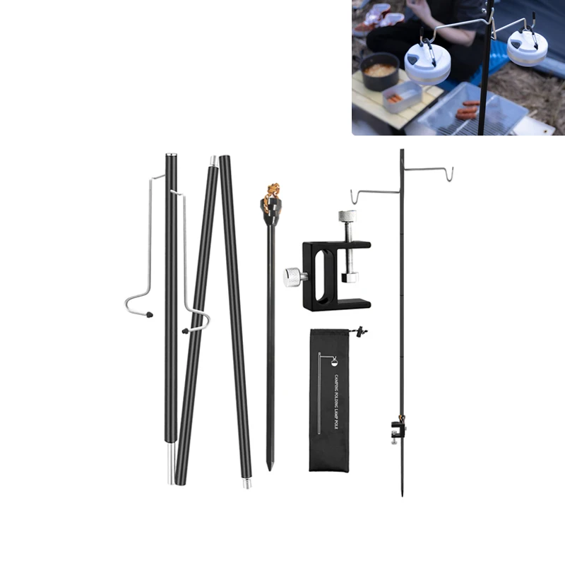 

Outdoor Folding Dual Camping Lamp Pole Kit Ground Desktop Fixing Detachable Lantern Stand Camping Tent Light Holder Hangers
