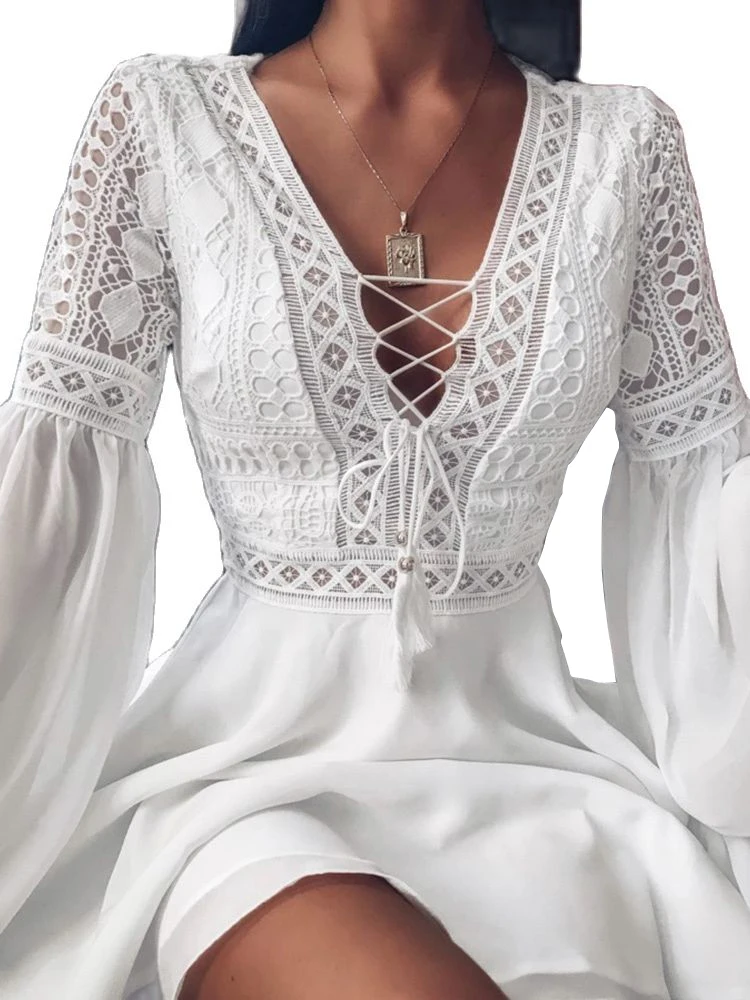 Сексуальное платье для ночного клуба кружевное мини с v образным вырезом лето 2021