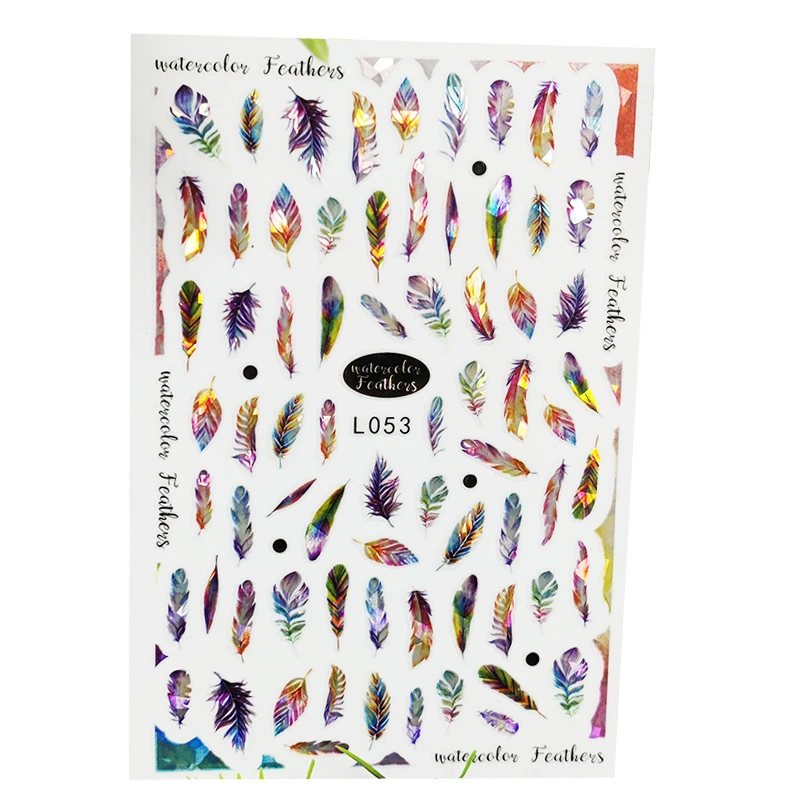 

3D наклейки для ногтей водонепроницаемые блестящие наклейки для ногтей красивые перья цветы украшение для ногтей Аврора серебристый дизайн