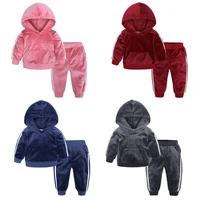 baby boy girls velvet hooded clothing set kids jacket coat pants suit for sports suits tracksuits toddler 1 4y baby clothes set