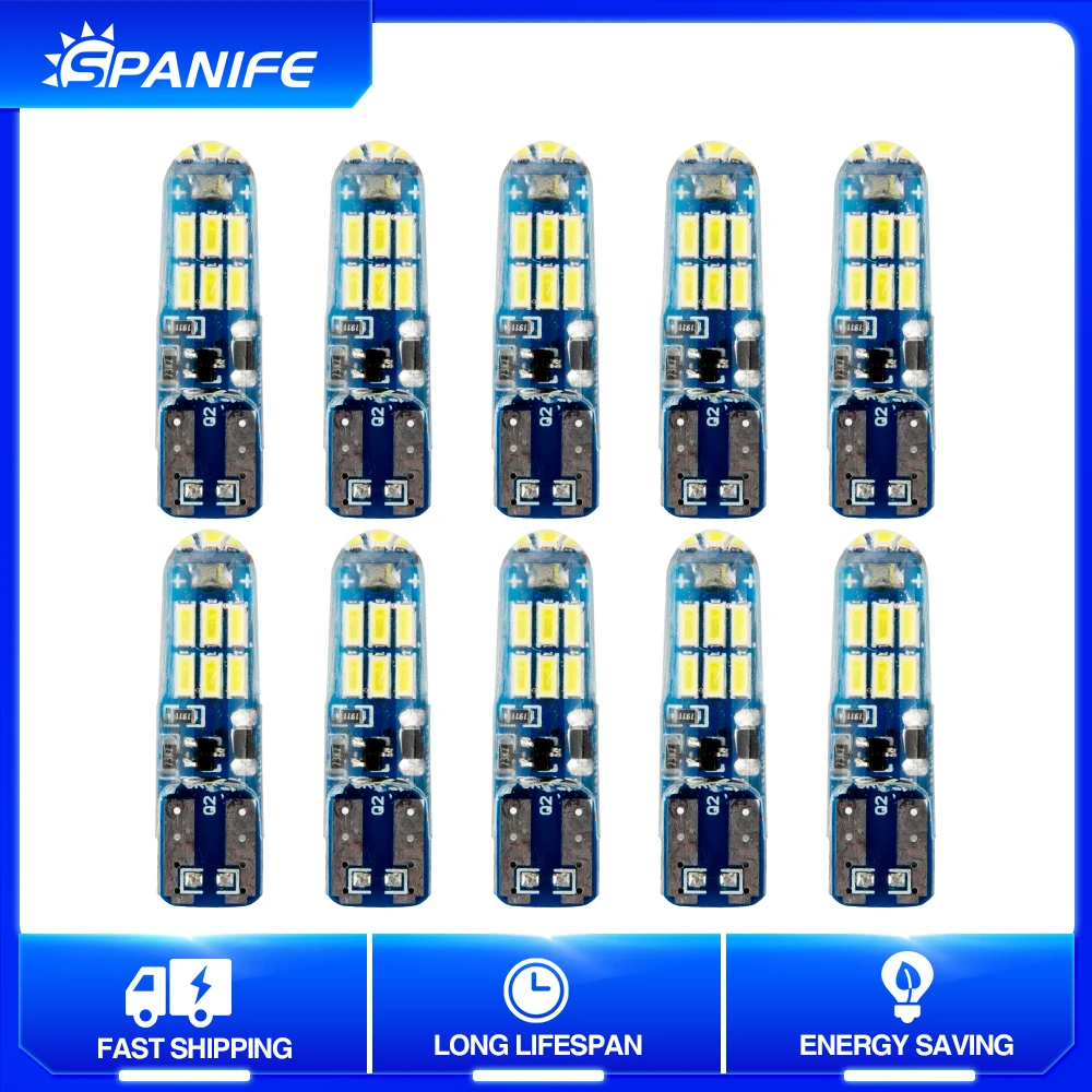 

Spanife Interior lights 10pcs W5W Led T10 Car Light 4014-15SMD License Plate Light Roman Column Transparent Roof Reading Light