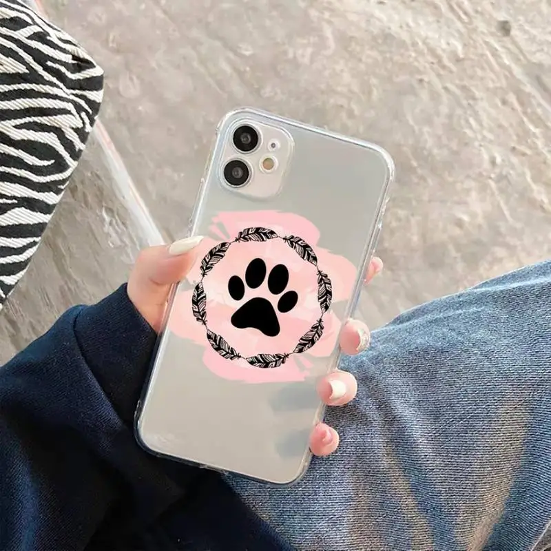 

Cat Dog Paw Animal Phone Case Transparent for iPhone 11 12 mini pro XS MAX 8 7 6 6S Plus X 5S SE 2020 XR