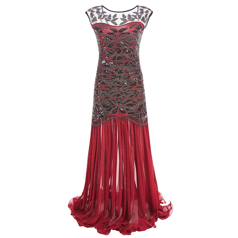 Women Mesh Sequins Vintage Dress Great Gatsby Flapper Sleeveless Summer Embellished Party Vestidos Prom Gown Dresses | Женская одежда