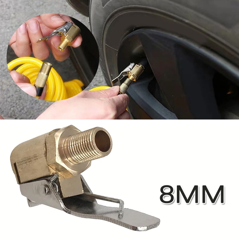 

Tyre Valve Air Chuck Inflator Pump Valve Clamp Connector Adapter Brass Clip on Car 8mm