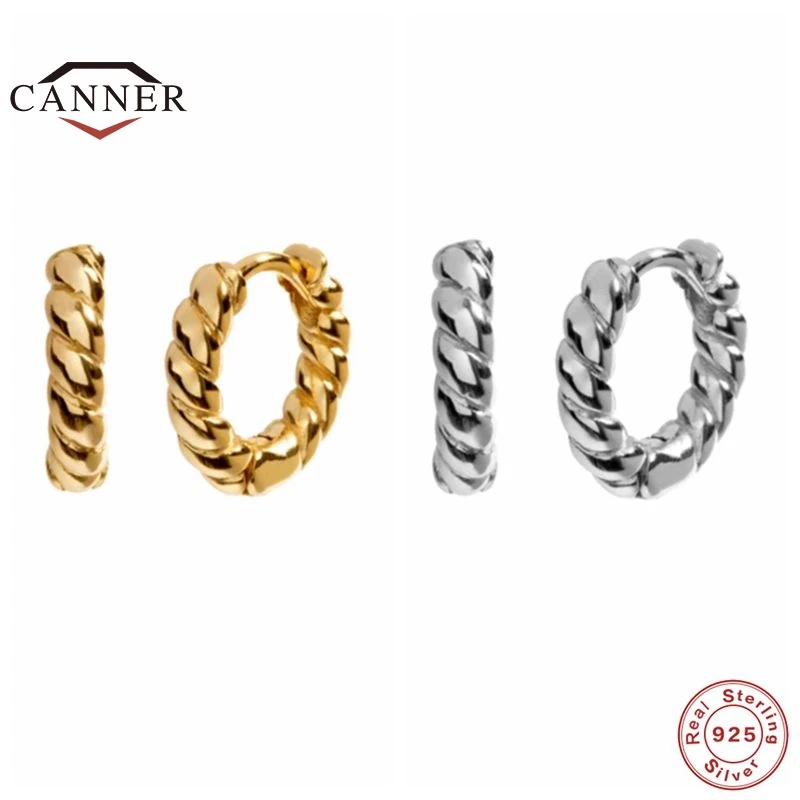 

CANNER Simple Style 100% 925 Sterling Silver Circle Hoop Earrings For Women Spiral Round Piercing Earings Jewelry Pendientes